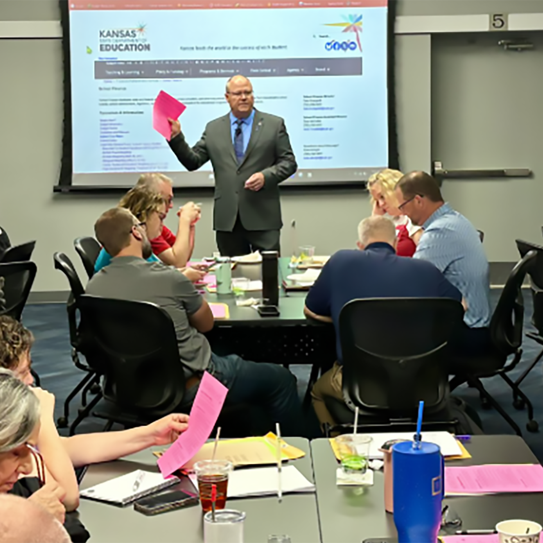 Dale Brungardt, KSDE director of school finance, helped in hosting a budget workshop at Greenbush Education Service Center in June 2025, in Girard