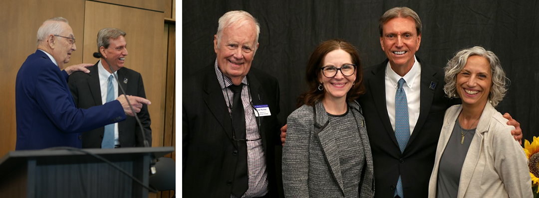 From left: Current board members Jim Porter and Melanie Haas and Cathy Hopkins, far right, celebrated Watson and his accomplishments during a reception this week at the Docking State Office Building, in Topeka.